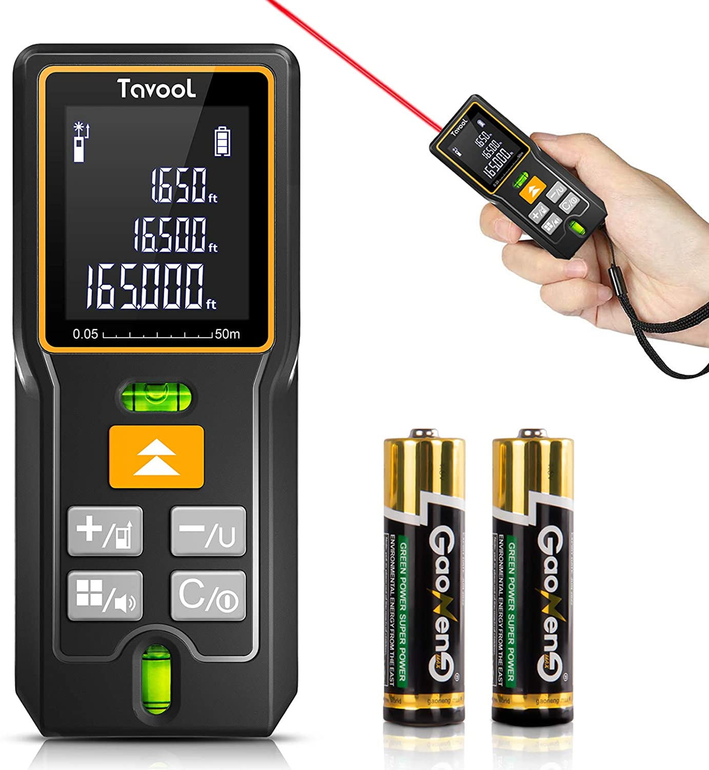 ProTap Laser Measure - 165ft Distance Meter With 1.4" LCD, Rechargeable, For DIY & Construction