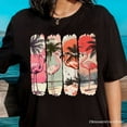 thumbnail image 2 of Summer Flamingo Beach T-Shirt, Retro Vacation Black Tropical Sunset Tee, 2 of 7