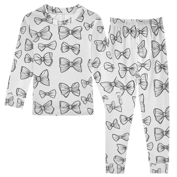 joogoo Bows 2 Piece Long Sleeve Tee and Pants Cotton Pajama Set 5Y
