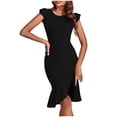 thumbnail image 1 of Robes pour Femmes Été 2024, Nouvelle Robe à Manches Courtes à Volants, Col Rond, Ourlet Irrégulier, Robe Formelle, 50 % de Réduction!, 1 of 6