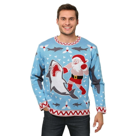 Men's Santa vs Shark Ugly Christmas Costume Sweater
