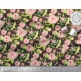 thumbnail image 2 of Soimoi Brown Japan Crepe Satin Fabric Leaves & Peony Floral Print Fabric by the Yard 42 Inch Wide, 2 of 3