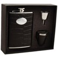 thumbnail image 1 of Noir Black Crocodile Leather 8 oz Deluxe Flask Gift Set with 3 Shot Cups, 1 of 1