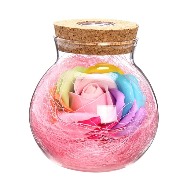 EeaseMX Botella de deseos de rosa hecha a mano, flor eterna que nunca se marchita, con luz LED de 7 colores, regalo para San Valentín, Día de la Madre, aniversario, cumpleaños, boda (rosa)