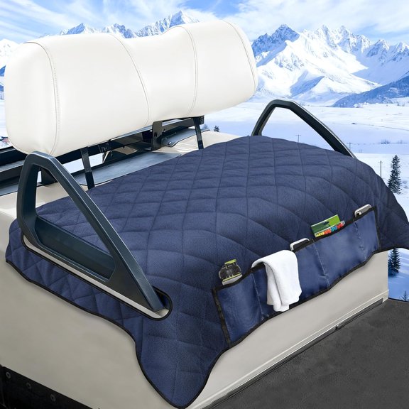 Golf Cart Seat Covers with 4 Front Pockets, Thick Seat Towel Blanket with Non-Slip Backing, Fits EZGO, Club Car, Yamaha and More 2 & 4 Passenger Golf Carts, Navy Blue