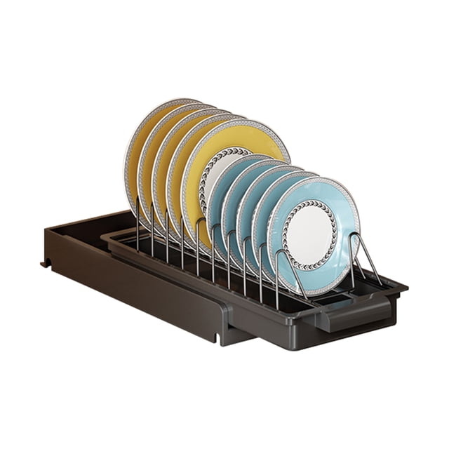 BeesClover Pull Out Dish Racks Kitchen Under Sink Organizer, Cabinet Slide Out Dish Drying Rack With Drainboard, Carbon Steel Sliding Drawer Pantry Shelf