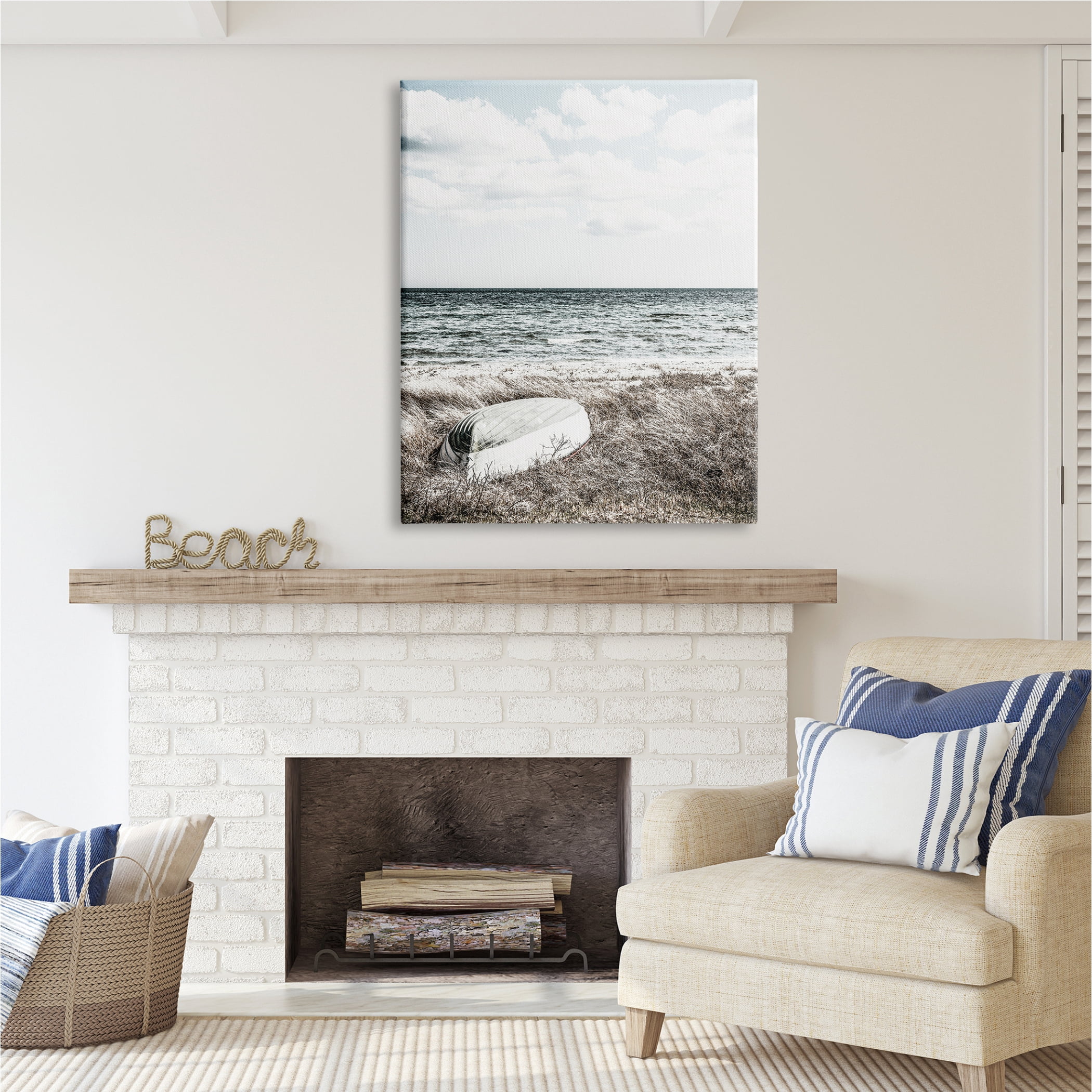Stupell Industries Boat on Beach Coast Nature Photography Gallery Wrapped Canvas Print Wall Art, 36 x 48