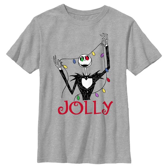 Boy's The Nightmare Before Christmas Jack Jolly Christmas Lights  Graphic Tee Athletic Heather Medium