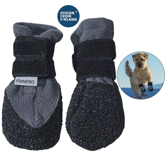 FINNERO Halla Lux Gray Dog Booties Set of 2, Soft Socks Dog Shoes with TopGrip® Sole for Winter(XS)