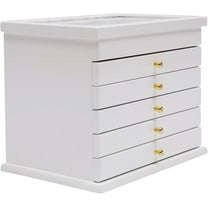 Jewelry Storage Box Organizer,6 Layer Wooden Jewelry Drawer Organizer Modern Style, Carved Lid Jewelry Box Large Space, Watches Necklace Large Case Cabinet with Drawers for Women Girls (White)