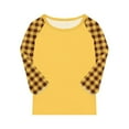 thumbnail image 6 of Ltctricy T Shirts for Girls 3/4 Sleeve Crew Neck Color Block Plaid Tunic Tops Soft Casual Tee Blouses 4-15 Years(Yellow,5-6 Years), 6 of 7