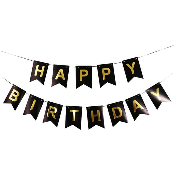 Bewildely Bandera larga de papel reutilizable para decoración de cumpleaños, fiesta colorida de feliz cumpleaños Kits de decoración para fiestas Negro