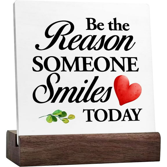 Inspirational Office Sign Desk Decor,Motivational Table Decor,Be The Reason Someone Smiles Today Ceramic Desk Plaque Tabletop Decoration,Encouragement Gifts For Women Coworker