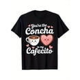 thumbnail image 1 of Funny Mexican Valentine's T-Shirt - 100% Cotton 180g Black Short Sleeve T-Shirt with Playful Coffee and Concha Design, Single Side Print, Sizes S-XXXL, Unisex Adult Casual Wear, 1 of 7