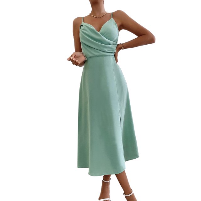 Vestidos con tirantes para mujer, vestido sin espalda con lazo en la parte delantera, vestido hueco dividido, vestido con tirantes, S