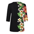 thumbnail image 4 of Yrmaups Casual 3/4 Sleeve Zip T Shirt for Women, Floral Loose Fit V Neck Top, Soft Breathable Tee for Beach Daily Summer Wear, Black 2XL, 4 of 5