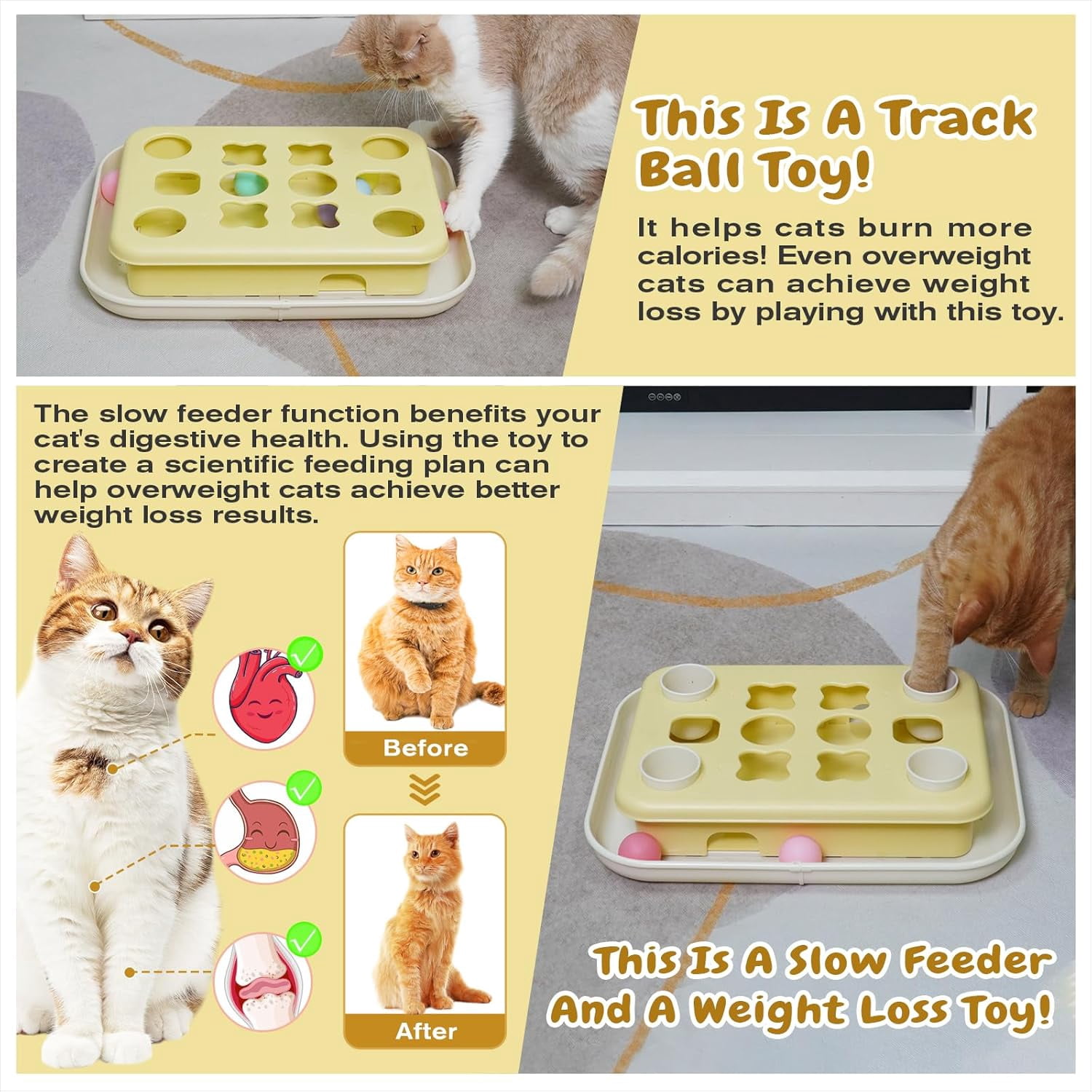 KADTC Cat Enrichment Toys, 3 Ways to Play, Large Size, Track Balls & Peek-and-Play Box, Cat Puzzle Feeder Toy, Slow Feeder & Mental Stimulation for Indoor Cats