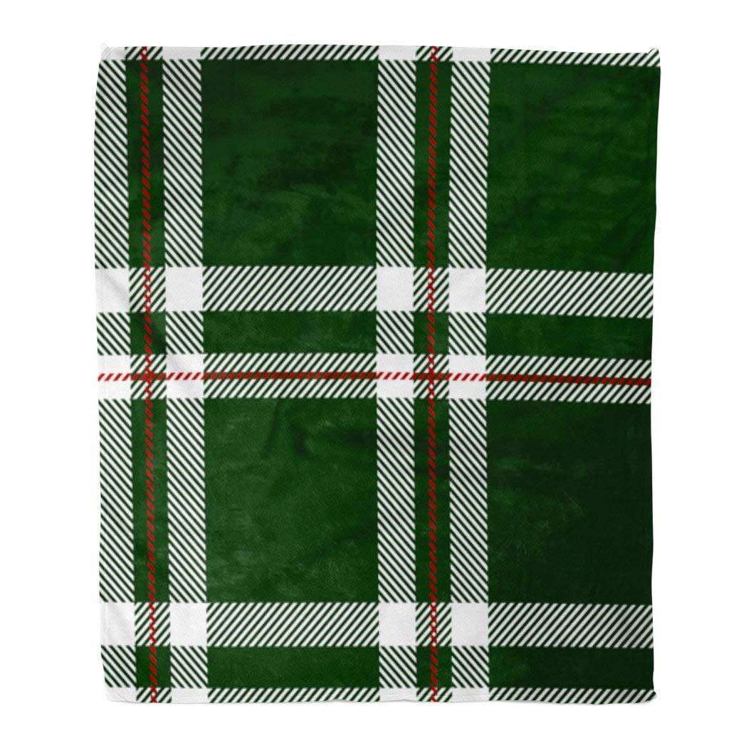HATIART Flannel Throw Blanket Green Red and White Tartan Plaid Pattern