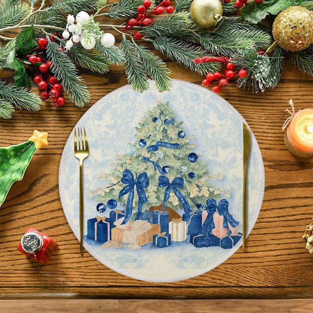 Manteles individuales de lino, adornos navideños, mantel individual navideño de 35 x 35 cm, mantel de invierno con aislamiento térmico y resistente a la suciedad, apto para fiestas, cocinas, restauran
