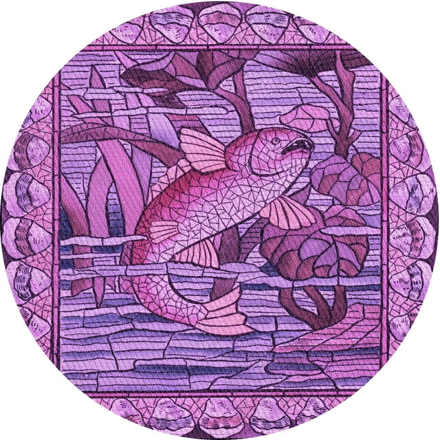 Ahgly Company Machine Washable Indoor Round Transitional Dark Magenta Purple Area Rugs, 3' Round