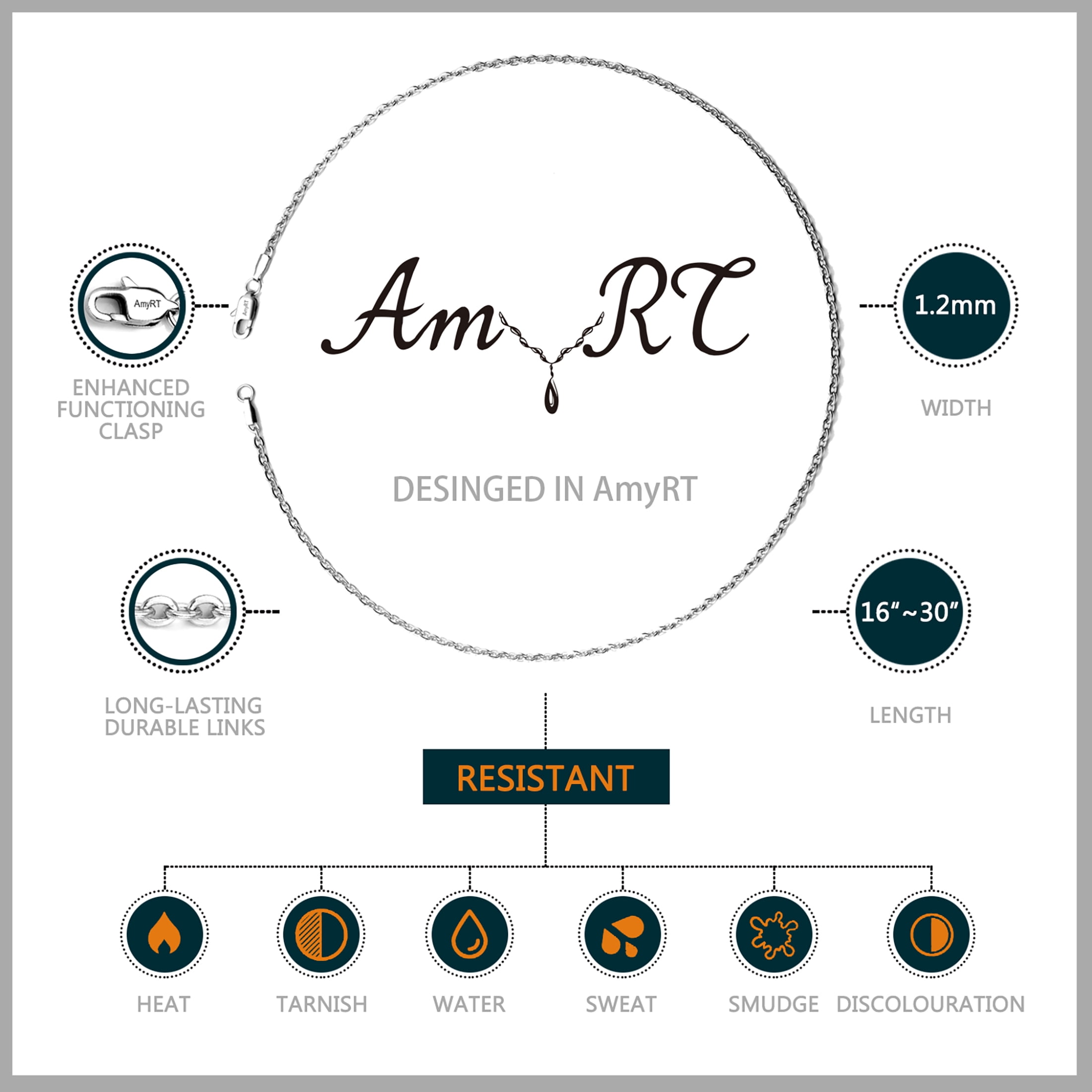 AmyRT Jewelry 1.2mm Titanium Steel Gold Cable Chain Necklaces for Women 30 in