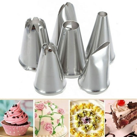 6PCS Russian Cake Icing Piping Nozzles Set Tools Kit ,Cake Decorating Supplies Tips,Professional Stainless Steel Fashion Pastry Cookie Sugar Macaron Cupcake Decorating