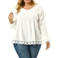 thumbnail image 5 of MODA NOVA Juniors' Plus Size Blouse Pleated V Neck Lace Solid Tops White 2X, 5 of 6