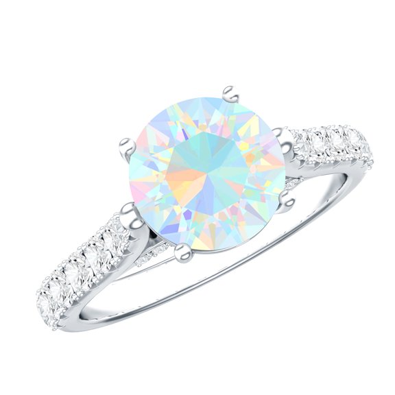 Rosec Jewels Ethiopian Opal Solitaire Engagement Ring for Women - Real Opal Diamond Ring - 2 Carat - AAA Grade - with Jewelry Box, 925 Sterling Silver, US 4.00