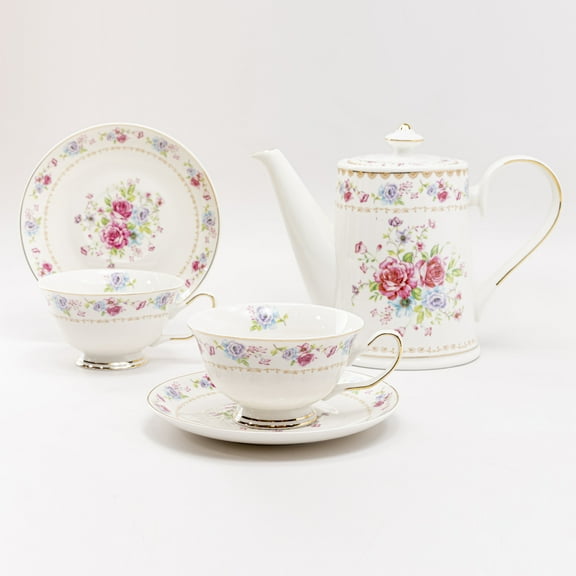 Gracie China Floral Bouquet 6-Piece Floral Pink Porcelain Tea Serving Set