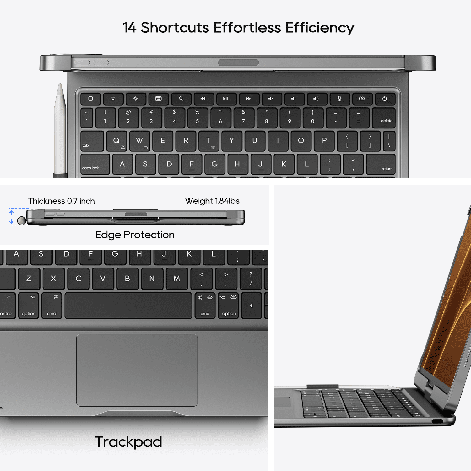 pekarejue Wireless Keyboard Case Compatible with Apple iPad Air 11-inch (M3 M4 M2) & iPad Air 5th 4th & iPad Pro 11-inch (4th-1st Gen): Rotatable Pencil Holder Trackpad Backlit Space Grey
