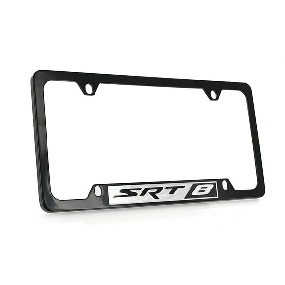 Chrysler SRT 8 Black Coated Metal Bottom Engraved License Plate Frame Holder