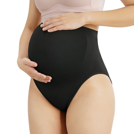 

Eleady High Waisted Pregnancy Underwear Belly Support Briefs Over Bump 3 Pack Women’s Seamless Maternity Panties (Black/Beige Large)