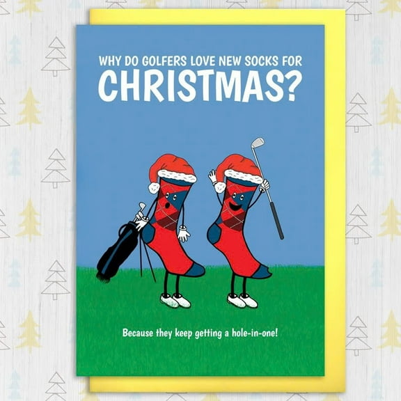 Funny Golf-Themed Christmas Card – "Why Do Golfers Love New Socks?" – Humorous Greeting with Envelope – Perfect for Golf Lovers and Holiday Greetings
