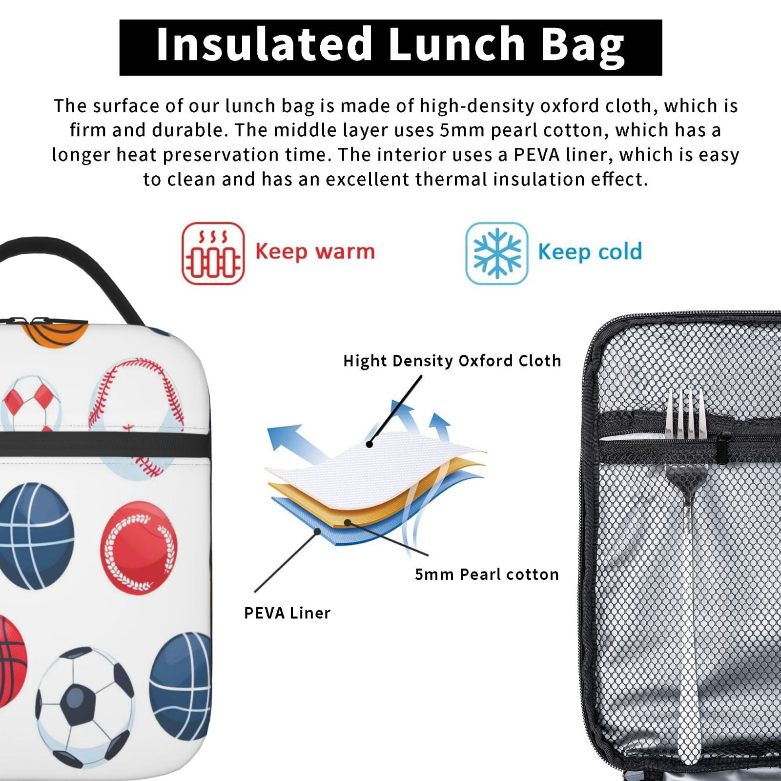 Lunch Bag For Women Men Insulated Portable Lunch Box Bento Box Office Picnic Travel Cooler Bag Sporty Dynamic Style Clean White Background