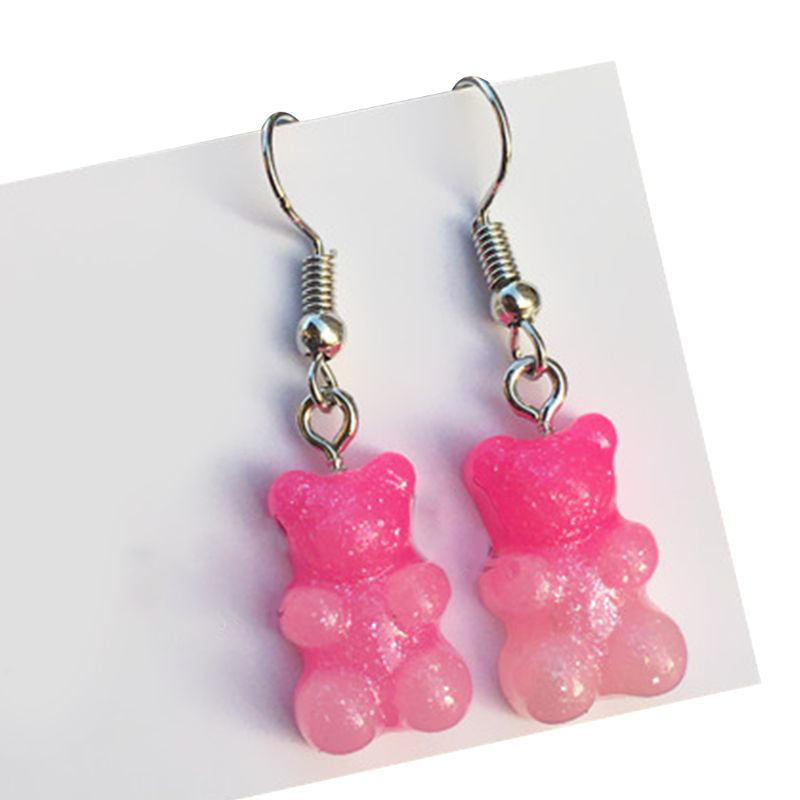 Light Pink Gummy Bear Dangle Earrings with Sterling Silver Fish Hooks and Rubber Backings