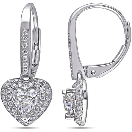 Miabella 1 Carat T.W. Heart and Round Diamonds 14kt White Gold Heart Leverback Earrings