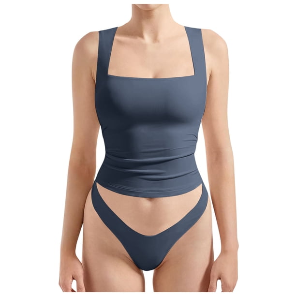 Camiseta sin mangas sexy con cuello cuadrado y espalda descubierta, tirantes ajustables, ropa de club, para mujer - XS-XL