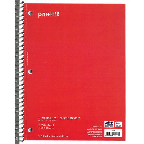 Pen Gear 5 Subject Spiral Notebook Wide Ruled Red 180 Sheets Walmart Com Walmart Com Pen Gear 5 Subject Spiral Notebook Wide Ruled Red 180 Sheets Walmart Com Walmart Com