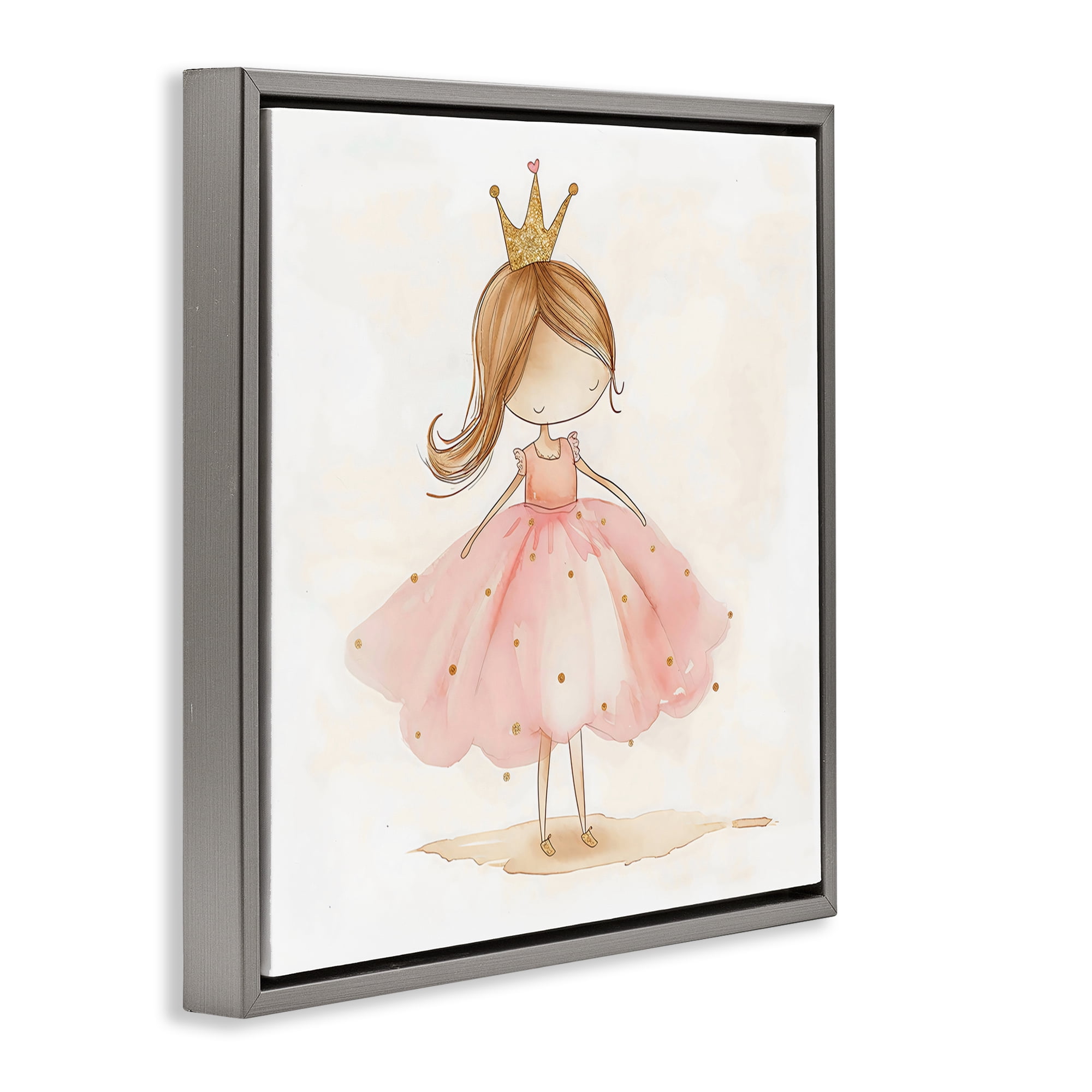 Stupell Industries Little Princess with Crown Gray Framed Floater Canvas Wall Art, design by Creative Studio
