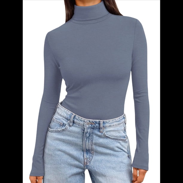 Camisetas de Larga para Mujer, Ropa Interior Térmica Básica de Otoño, Ropa de Invierno Azul Mar M
