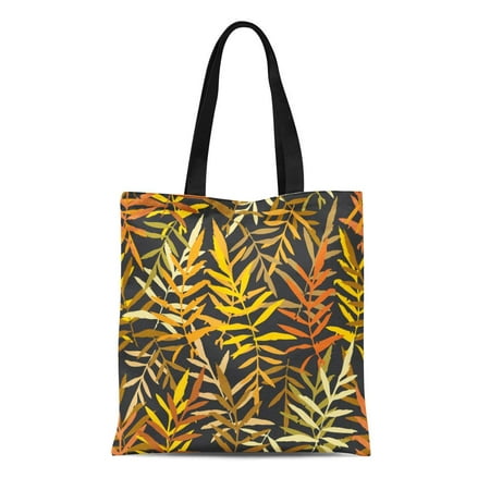 ASHLEIGH Canvas Tote Bag Leafs Tropical Fern Palm for Gold Yellow Mustard Orange Reusable Shoulder Grocery Shopping Bags Handbag