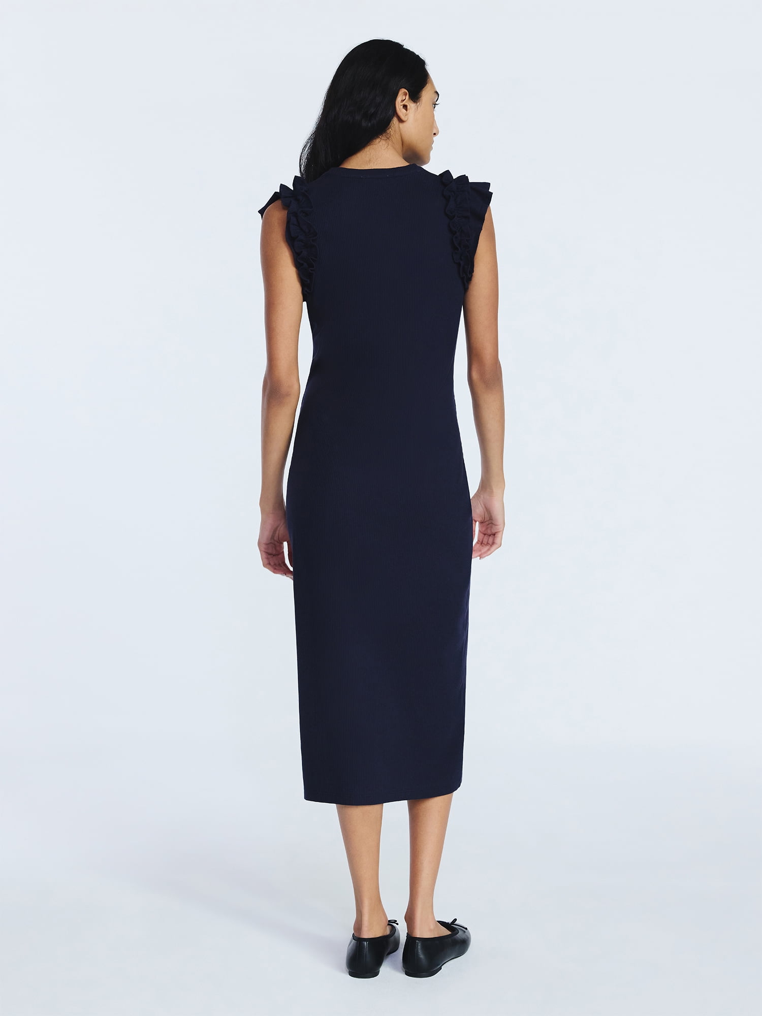 Free Assembly Women’s Henley Midi Dress with Flutter Sleeves, Sizes XS-XXL