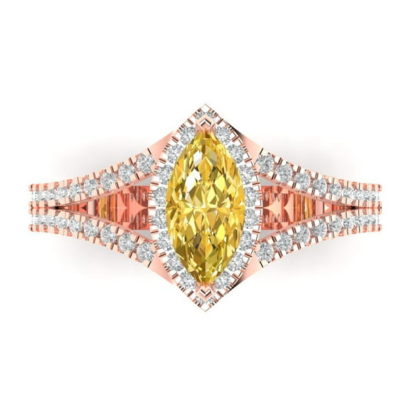 Halo Engagement Ring for Women - 1.2ct Natural Citrine in 18K Rose Gold Promise Ring