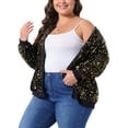 thumbnail image 4 of Agnes Orinda Women's Plus Size Sequin Jacket Sparkle Long Sleeve Front Zip Bomber Jackets 1X Gold, 4 of 6