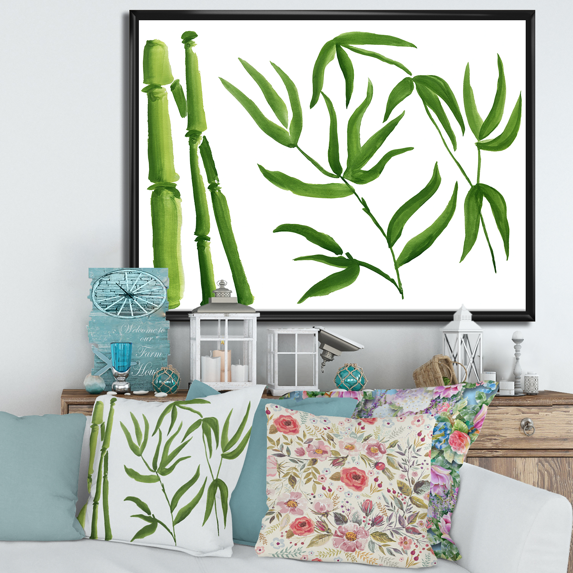 Designart 'The Forest of Bamboo Branches IV' Tropical Framed Canvas Wall Art Print