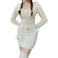 thumbnail image 3 of Liacowi Women Juniors Sweater Dress Mini Knitted Bodycon Dress Long Sleeve Hooded Dress Autumn Winter Clothes, 3 of 9