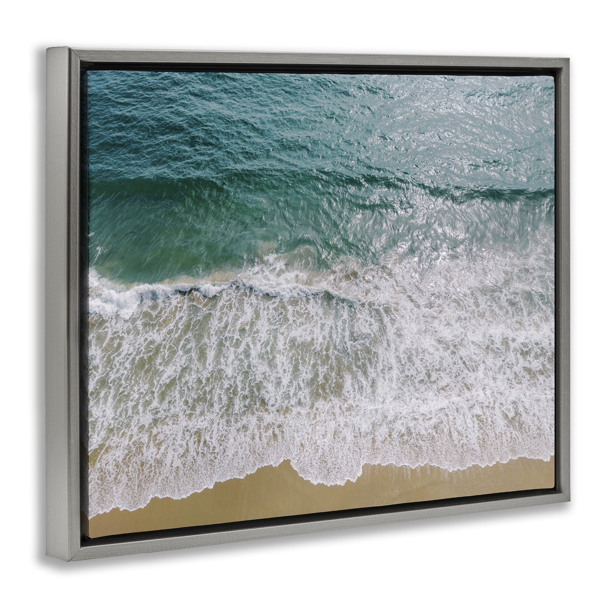 Stupell Industries Coastal Sea Waves Landscape Photography Gray Floater Framed Canvas Art Print Wall Art, 31 x 25