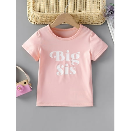 

Baby Pink Toddler Girls Letter Graphic Tee Casual 120 S040E