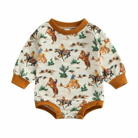 

XYIJANI New Baby Autumn European and American Jumpsuit Baby and Toddler Cactus Printed Long Sleeved Triangular Jumpsuit Baby Crawling Suit Baby Boy Clothing (Beige 80)