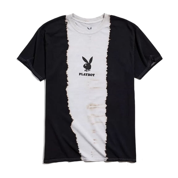 Playboy Men's Short-Sleeve Tie-Dye Logo Graphic T-Shirt (Grey/Black, Large, L)